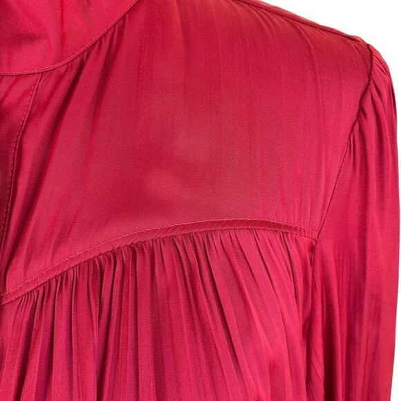 Anthropologie Relaxed Shimmer Blouse Red Satin Henley Button Front Popver Top XS - Picture 10 of 16